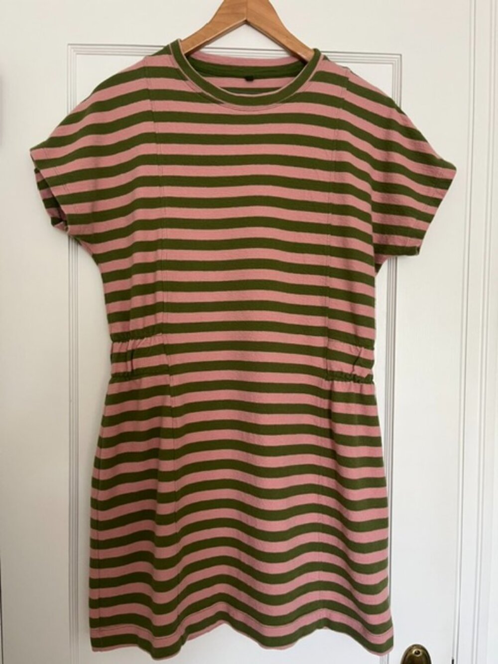 KOMODO Una Organic Cotton Mini Dress in Pink and Green Stripe | Size 6 - Picture 3 of 12